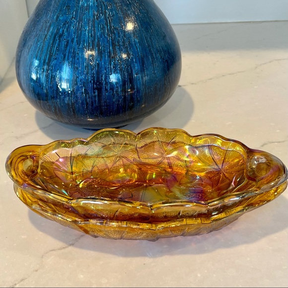 🌟VINTAGE🌟 Indiana Glass Co. Carnival Glass Lily Pons Relish Bowls - Set of 2 - Picture 7 of 8